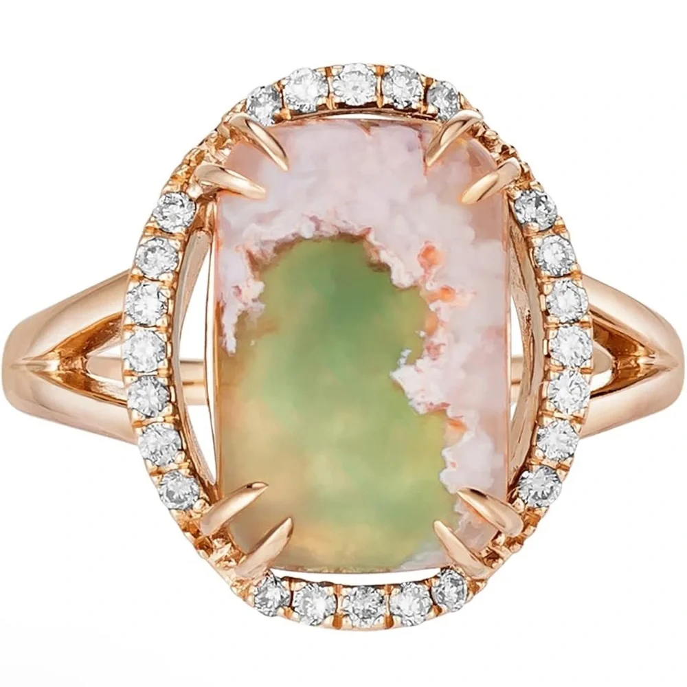 Beautiful 💜NWT ✨LeVian Rose Gold Ring with Green and Pink Stone sz 7 - Picture 5 of 11